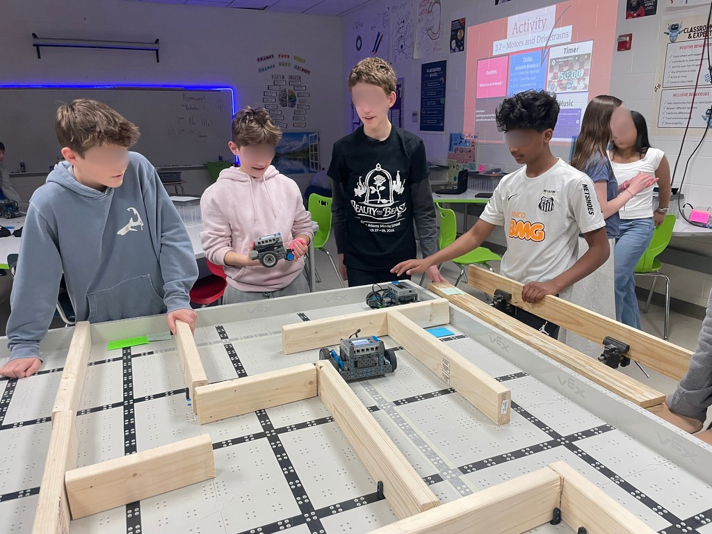 Robot navigating a wooden maze
